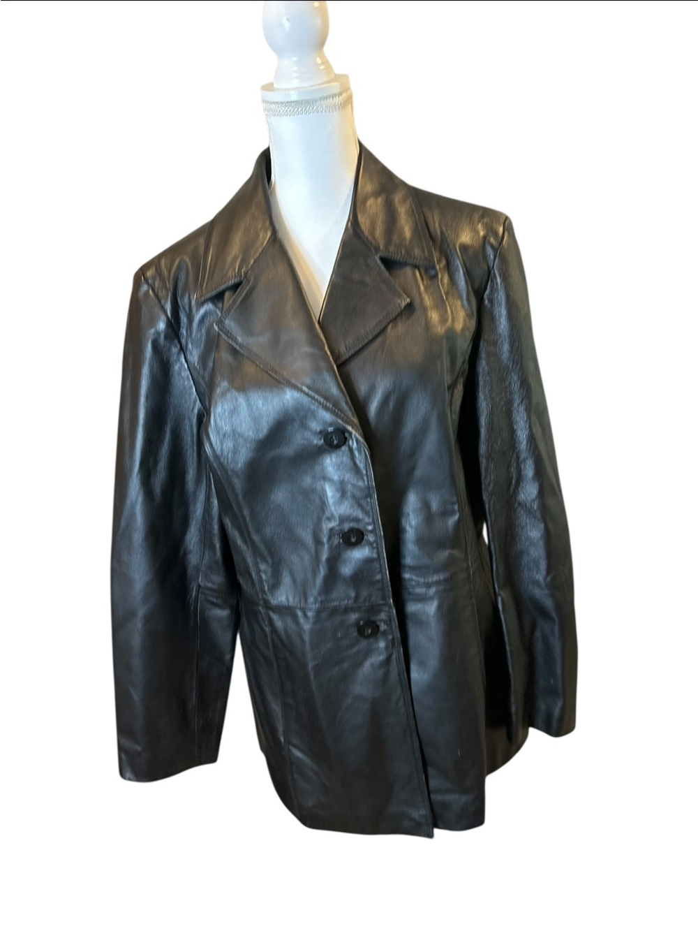 Worthington Genuine Leather Blazer Women’s XL Black 100% Leather Jacket - Picture 1 of 11